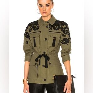 Veronica Beard Khaki Jacket with Black Embroidery